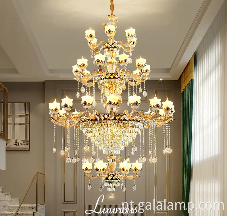 Jade natural de luxo europeu, lustre de cristal, faróis da sala de estar da vila